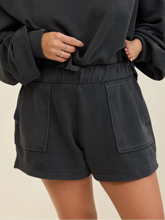 aerie Pants - Aerie Go-To Fleece Short Smoked Gray Elastic Waist Cotton Blend Minimal Cozy